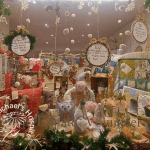 Ripon Christmas window with Christmas gifts handmade from recycled materials